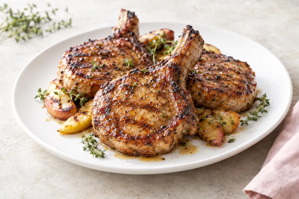 Crispin Cider-Brined and Glazed, Grilled Pork Chops