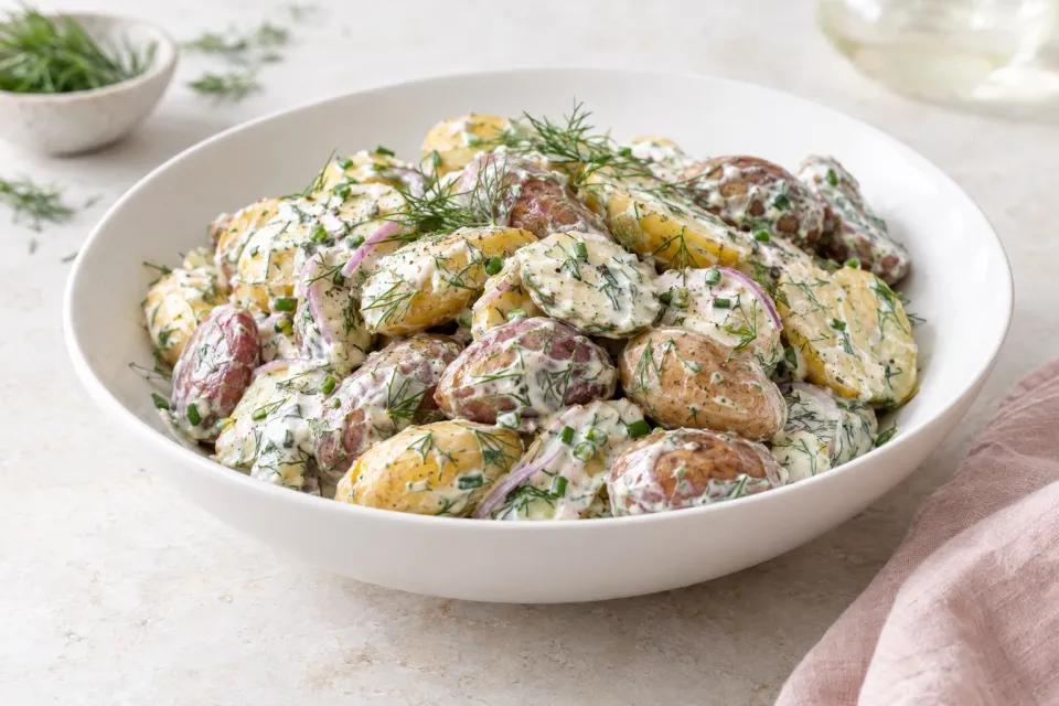 Easy Fingerling Potato Salad with Creamy Dill Dressing