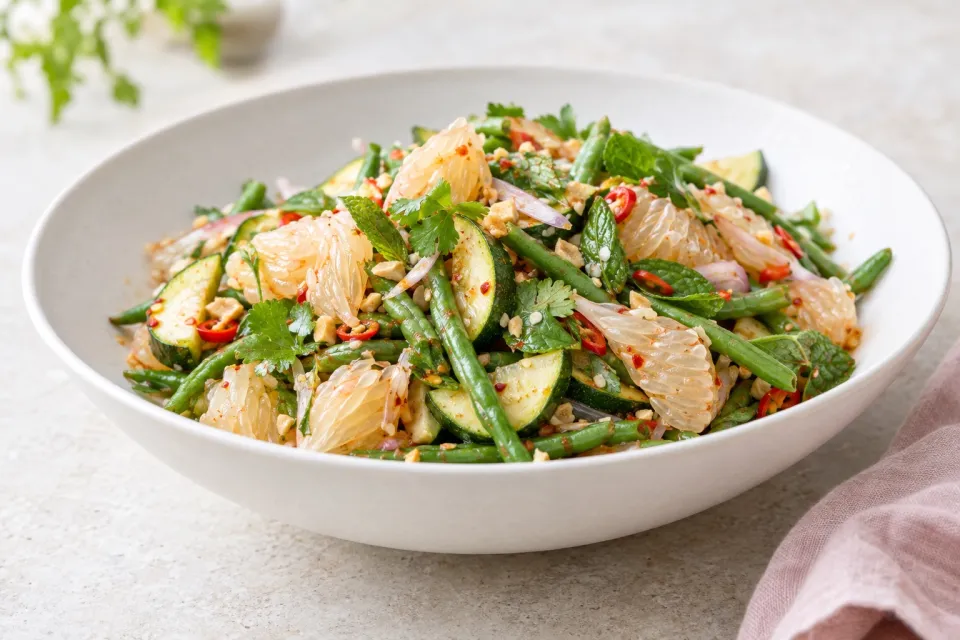 Spicy Thai-Style Pomelo, Green Bean, and Zucchini Salad