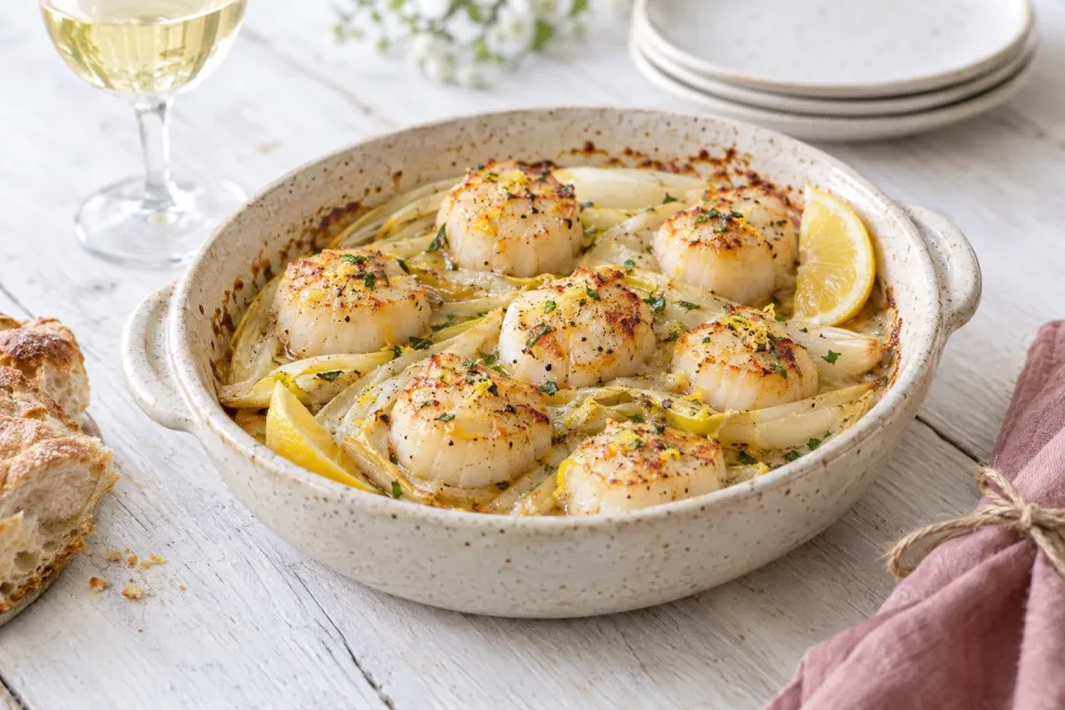 Baked Scallops with Endive