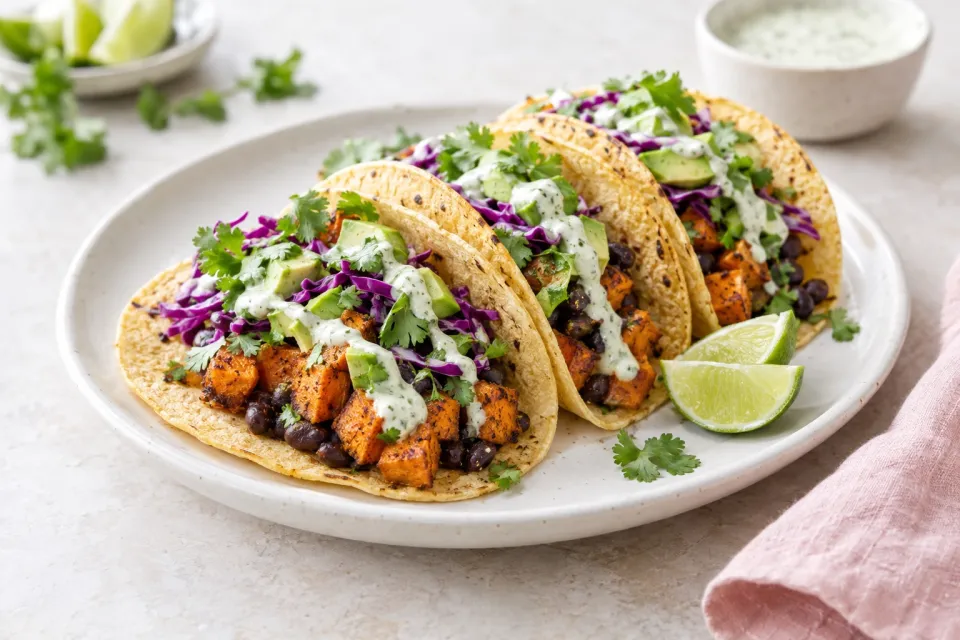 Sweet Potato Tacos with Lime Crema