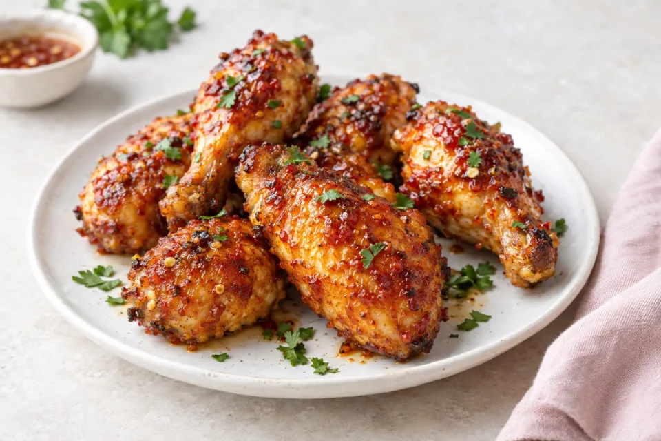 Crispy Baked Honey Sriracha Chicken Drumsticks