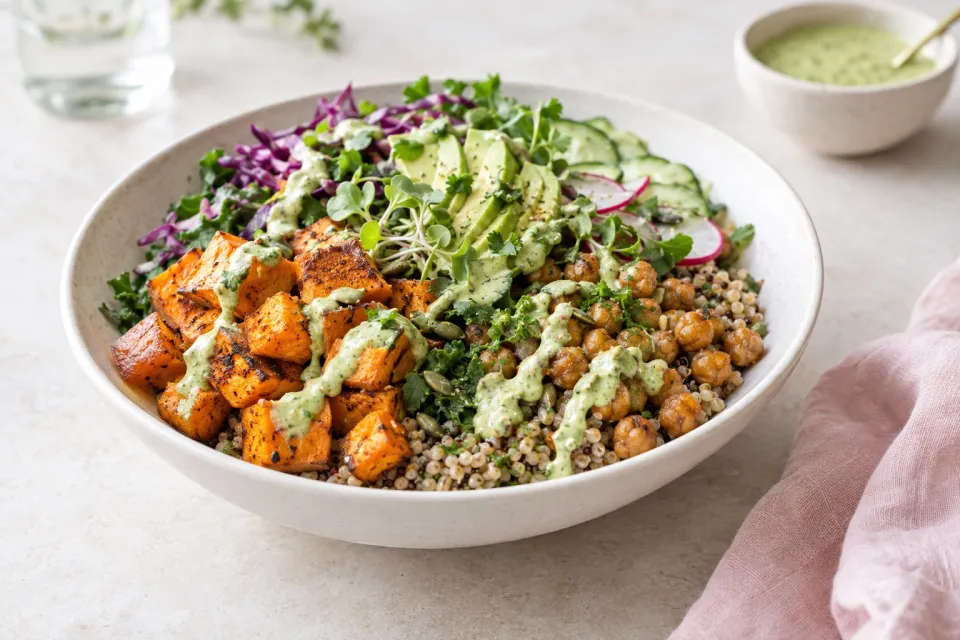 Sweet Potato Grain Bowls with Green Tahini Sauce
