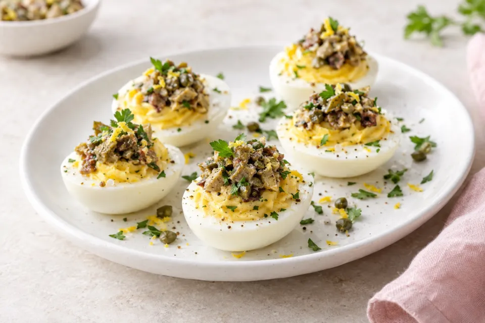 Eggs Mimosa with Artichoke Tapenade
