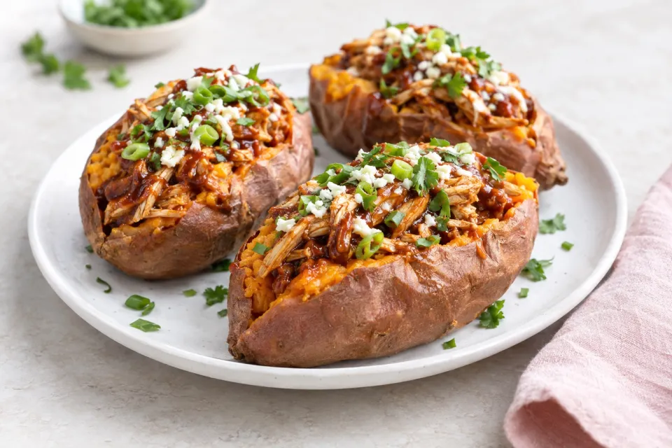 Pressure Cooker BBQ Chicken Stuffed Sweet Potatoes