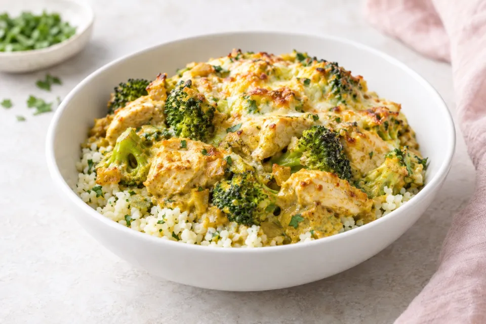 Chicken Broccoli Curry Casserole with Cauliflower Rice