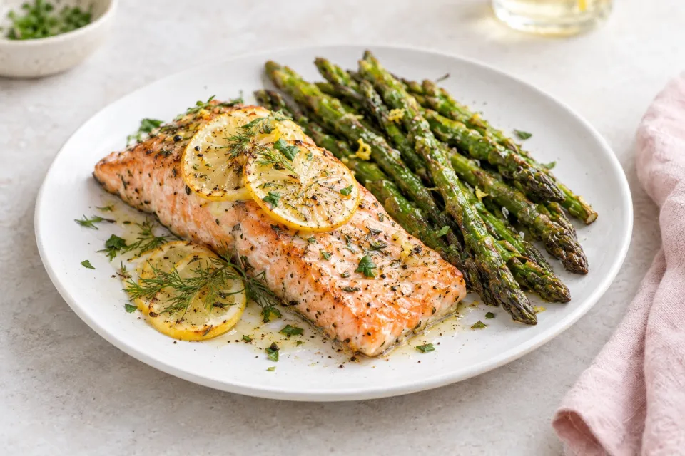 Roasted Lemon Salmon and Asparagus Sheet Pan Meal