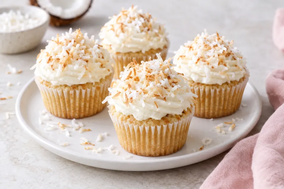 Coconut Cupcakes with Coconut Cream Cheese Frosting