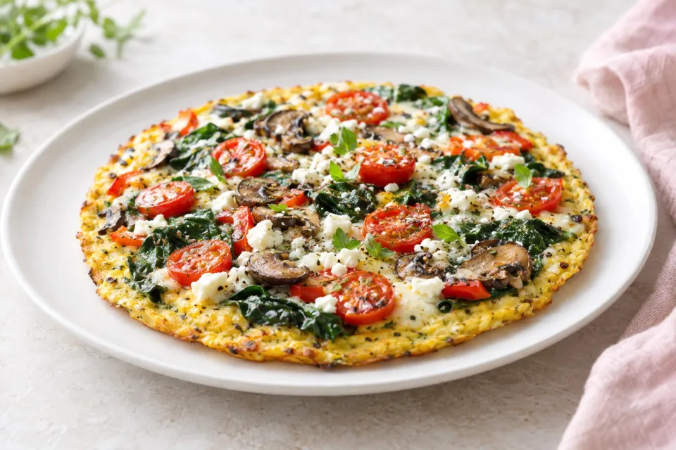 Low-Carb Egg-Crust Vegetarian Breakfast Pizza