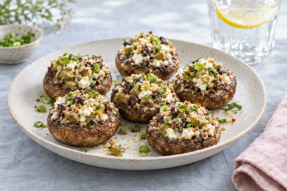Low-Carb Stuffed Mushrooms with Olives and Feta