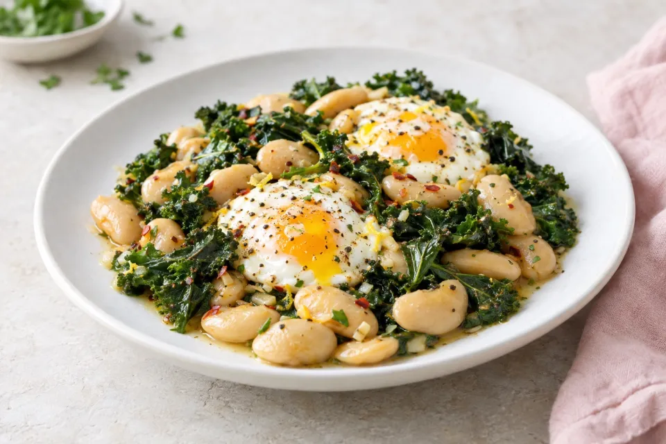 Butter Beans with Kale and Eggs