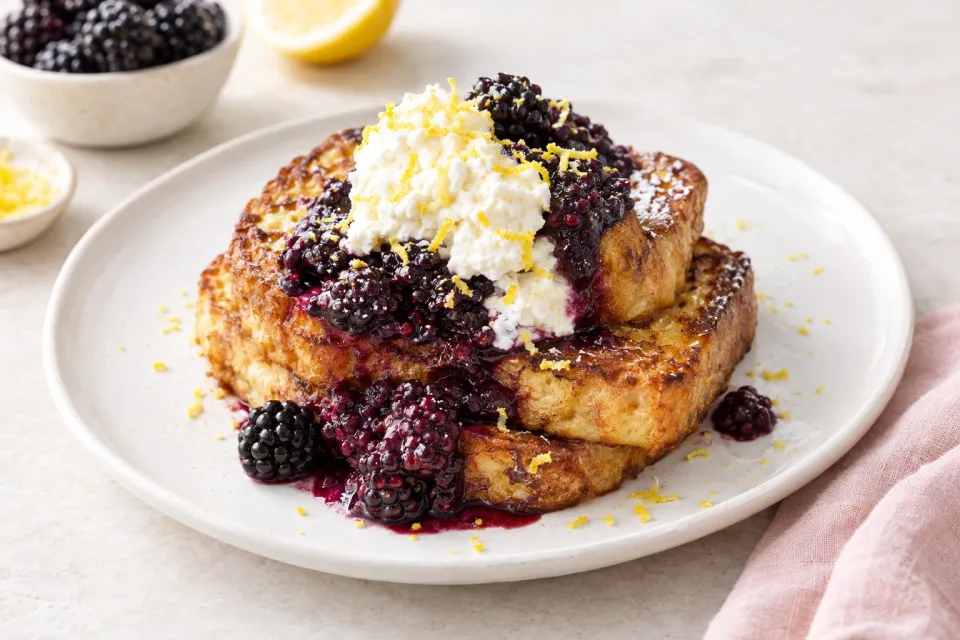 French Toast with Quick Blackberry Compote and Lemon Ricotta