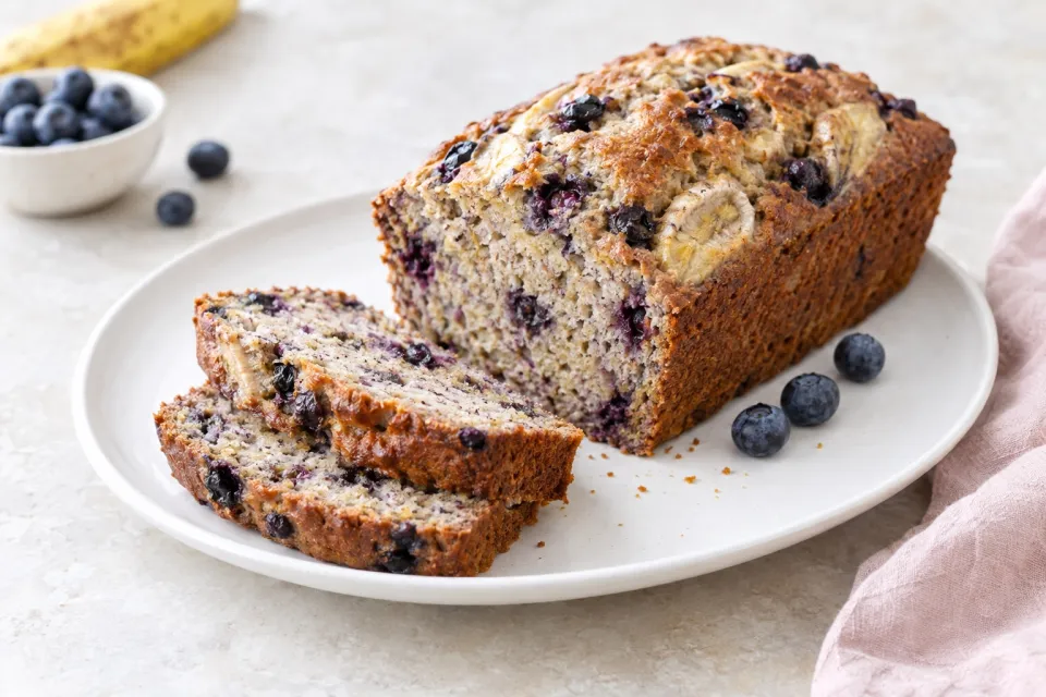 Skinny Banana Bread with Blueberries