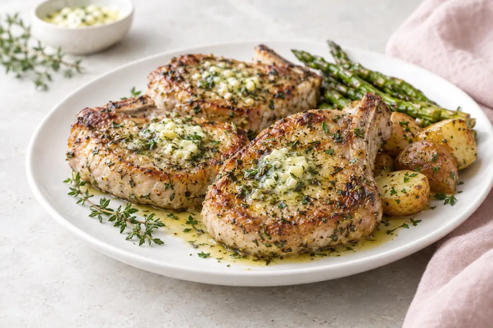 Herbed Pork Chops with Garlic Butter