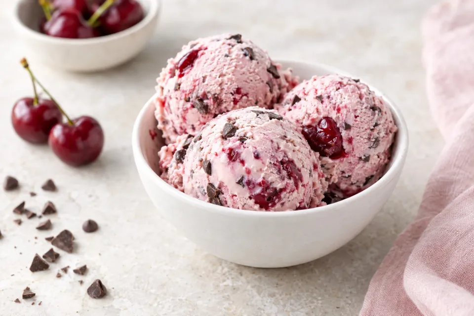 Cherry Ice Cream with Chocolate Chips