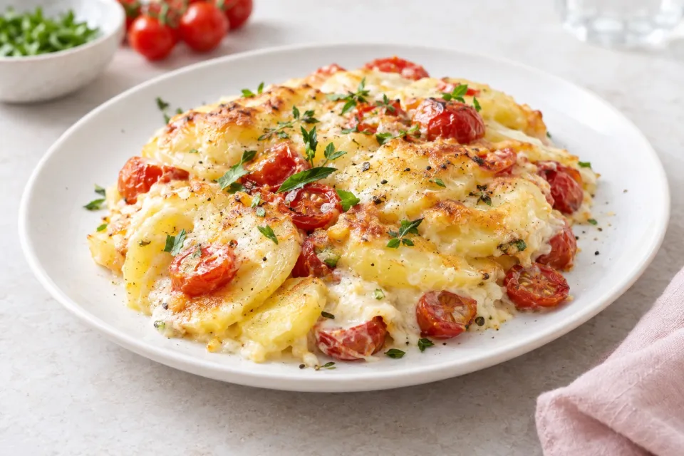 Creamy Potatoes with Cheese and Tomatoes