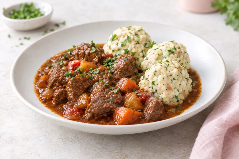 Beef Goulash with Dumplings