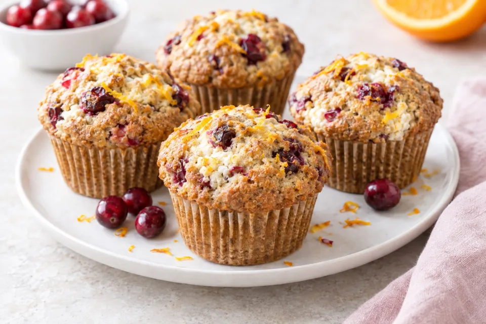 Whole Wheat Cranberry Orange Ricotta Muffins