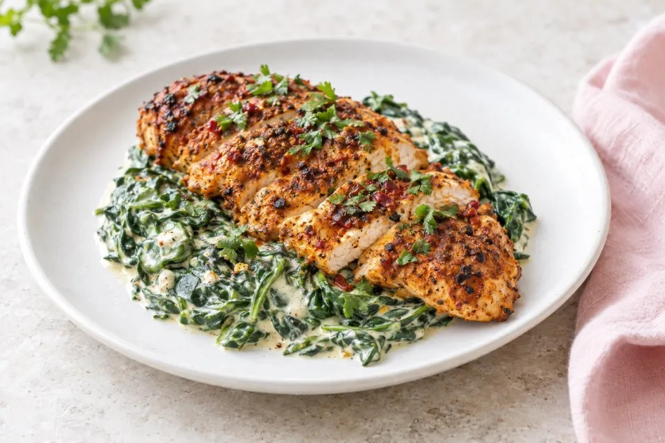 Chipotle Chicken with Creamy Spinach