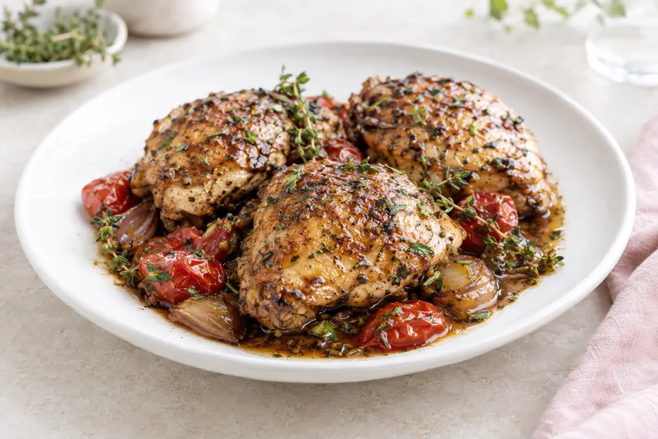 Easy Braised Balsamic & Herb Chicken