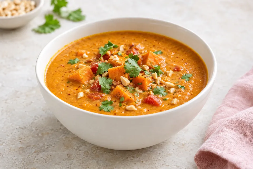 Curried Peanut, Sweet Potato, and Tomato Soup