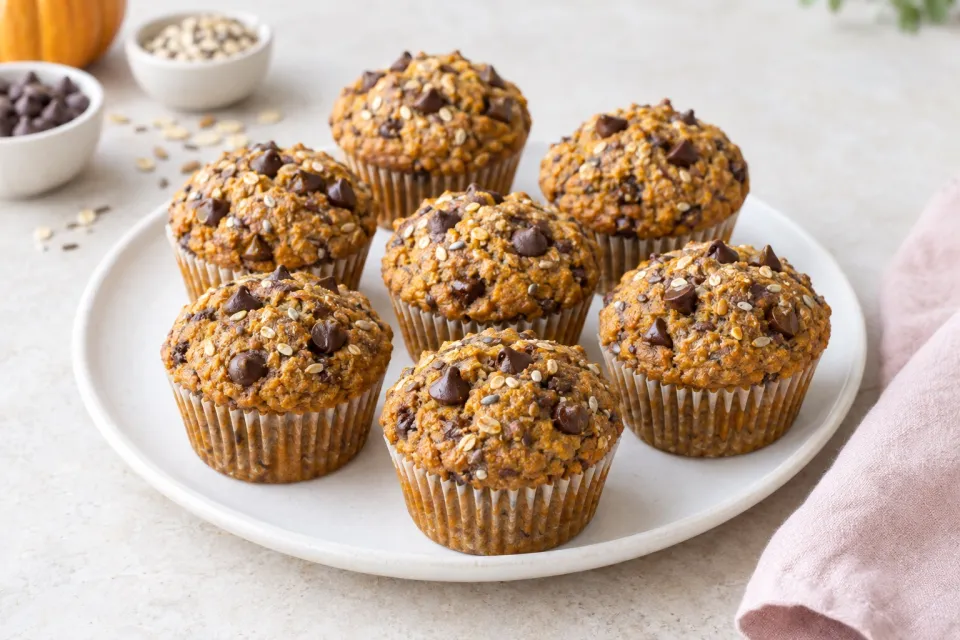 7 Grain Pumpkin Chocolate Chip Muffins