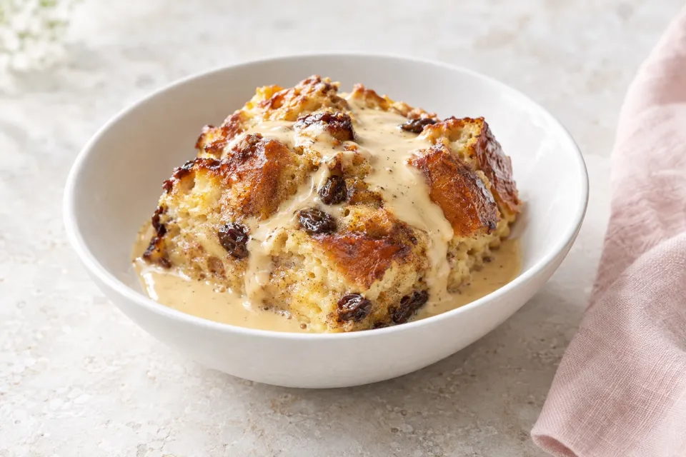 Challah Bread Pudding with Kahlua Cream Sauce