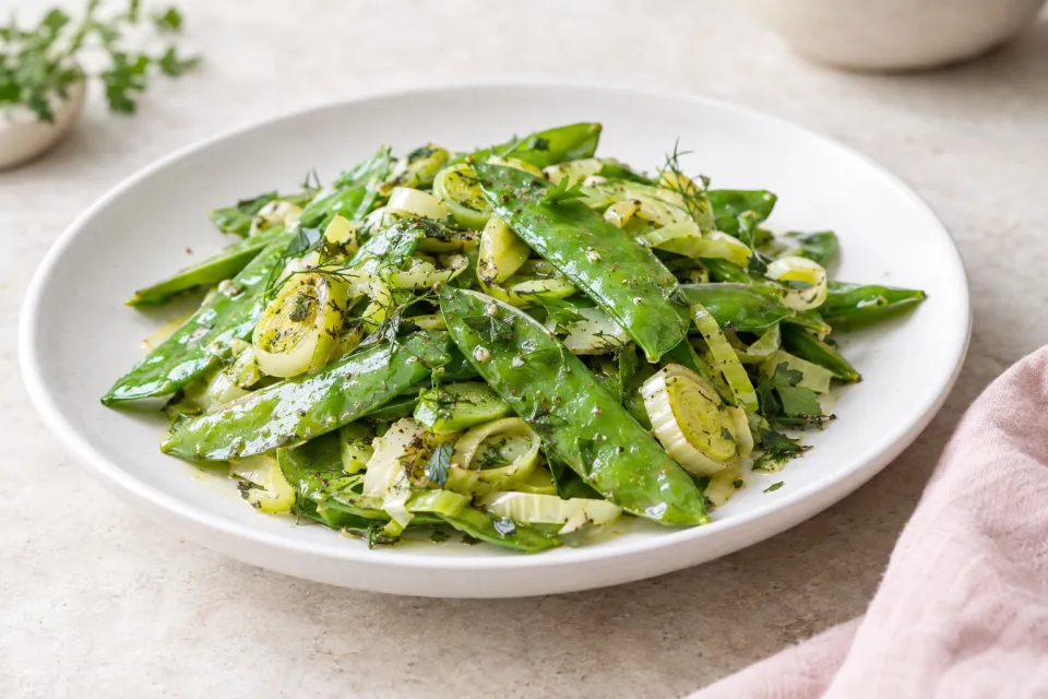 Herbed Snow Peas with Leeks