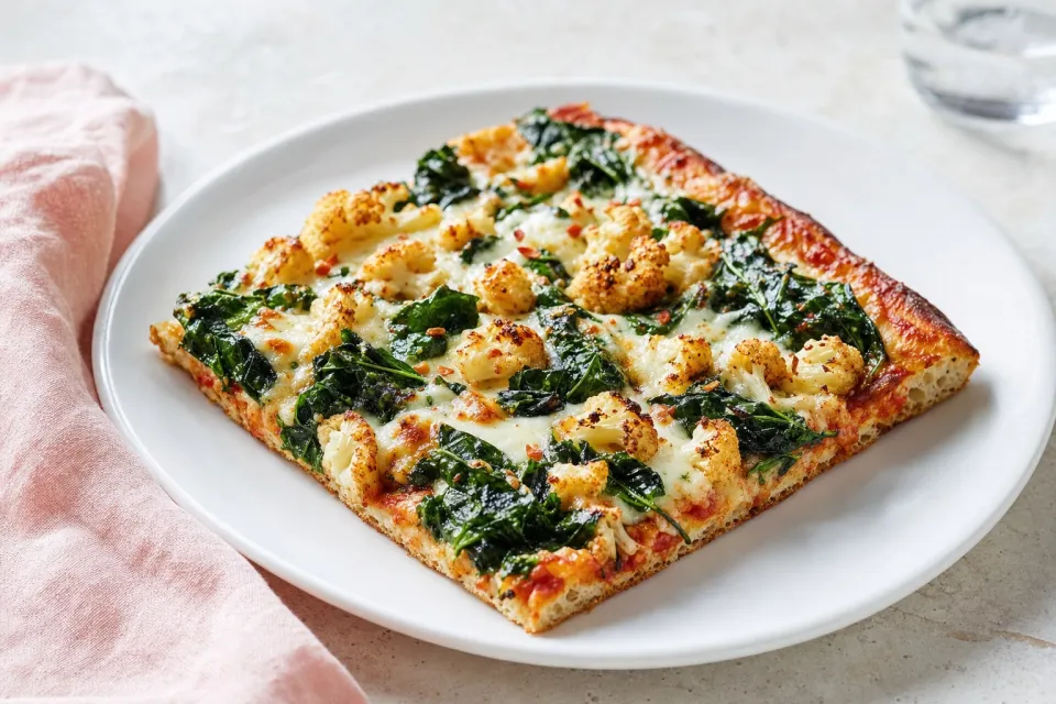 Sheet Pan Pizza with Roasted Cauliflower and Greens