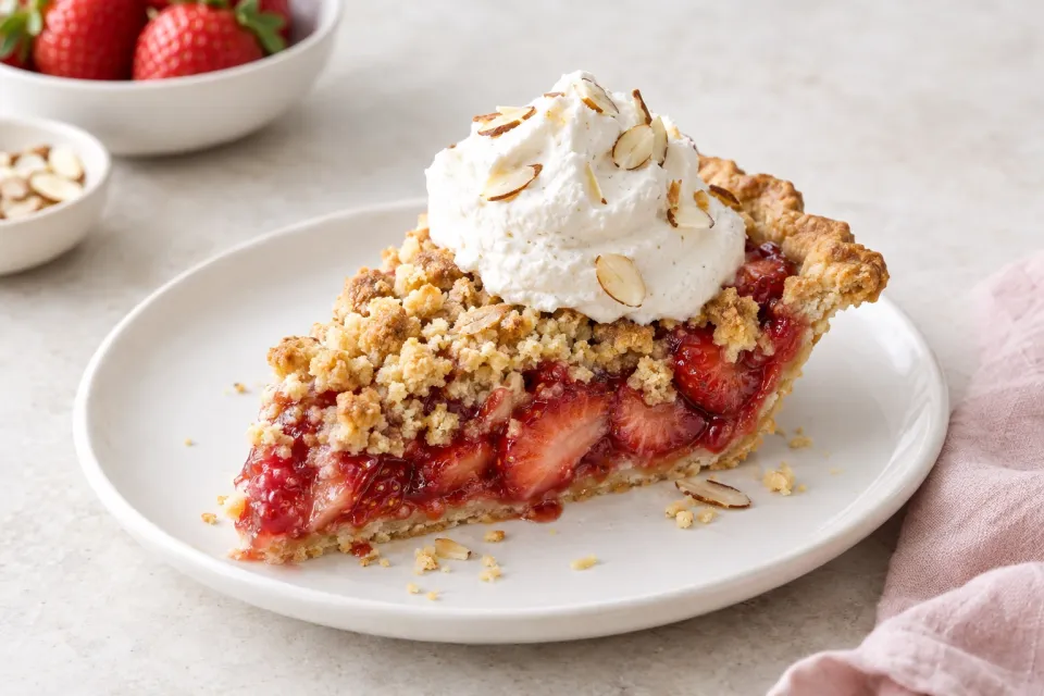 Strawberry Crumb Pie with Almond Whipped Cream