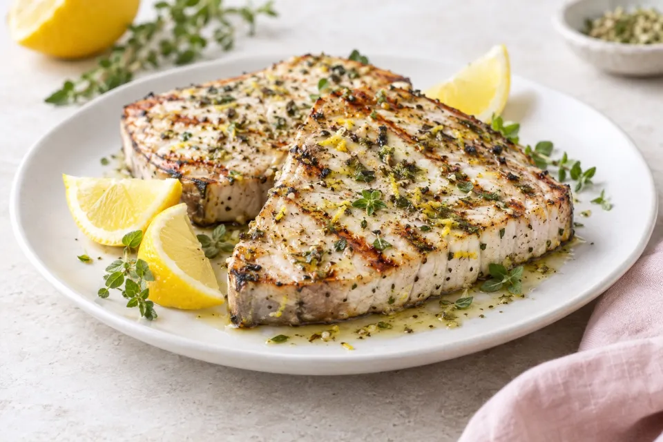 Grilled Swordfish Steaks with Lemon Oregano Marinade
