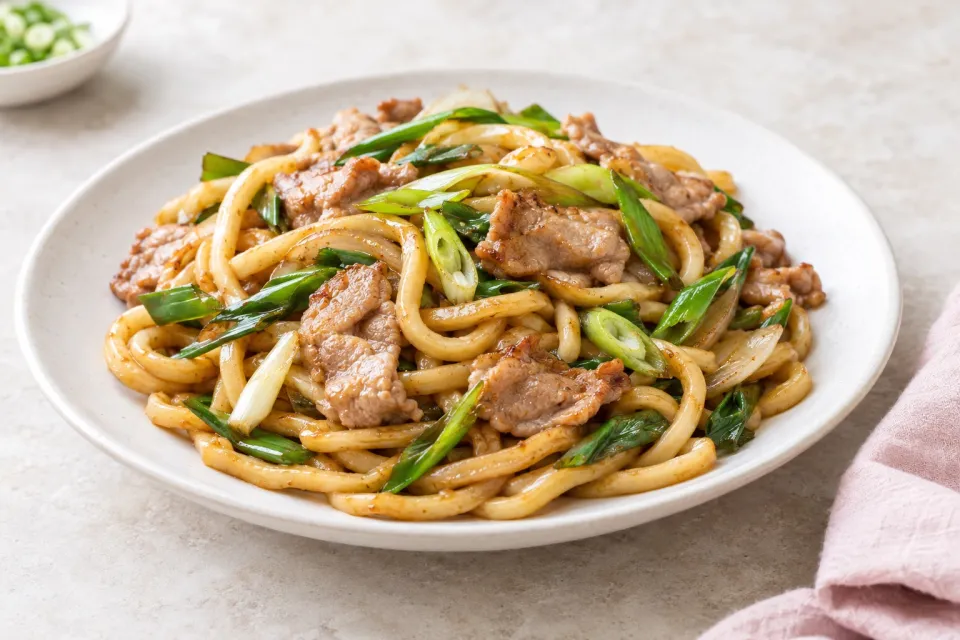 Stir-Fried Udon with Pork and Scallions