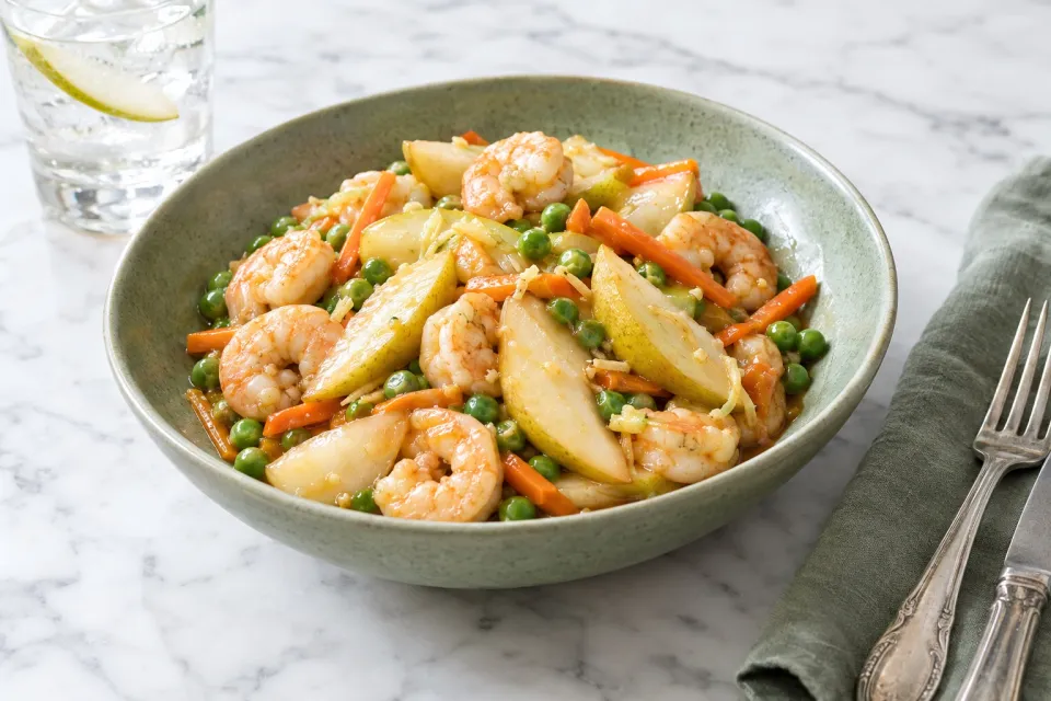 Fresh Pear and Shrimp Stir Fry