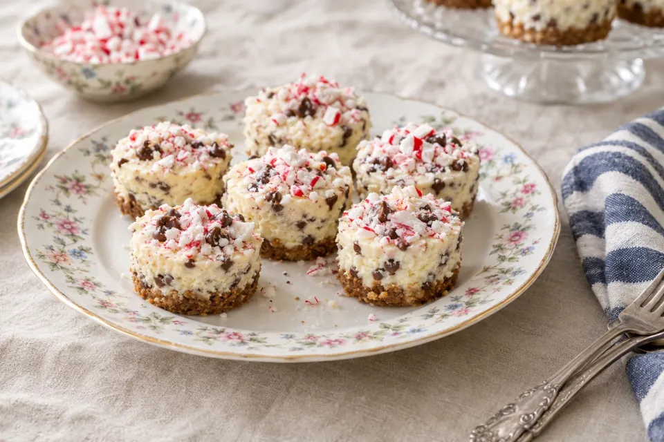 Mini Peppermint and Chocolate Chip Cheesecakes