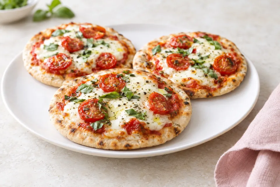 Mozzarella and Tomato Skillet Pita Pizzas
