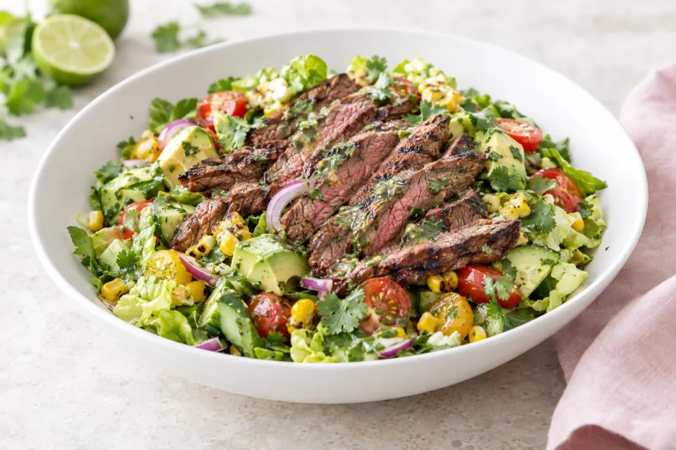Grilled Flank Steak Summer Salad Cilantro Lime Vinaigrette