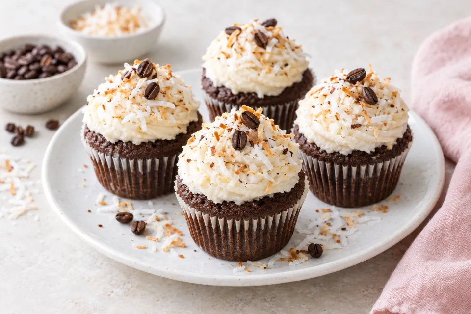 Chocolate Coffee Cupcakes with Coconut Frosting