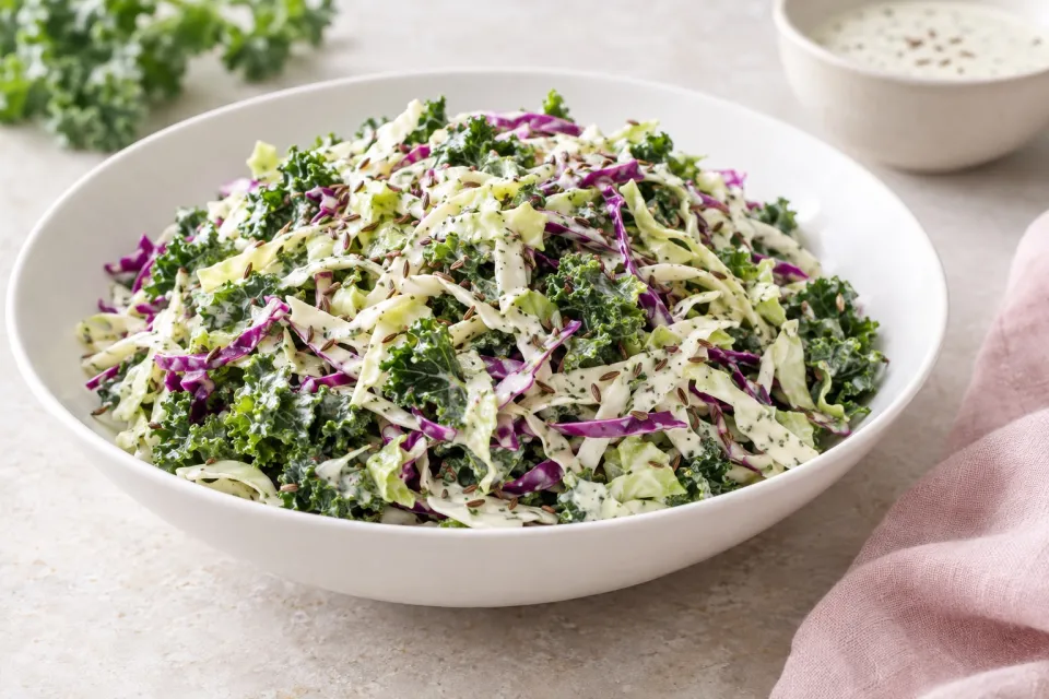 Cabbage and Kale Slaw with Caraway Ranch Dressing