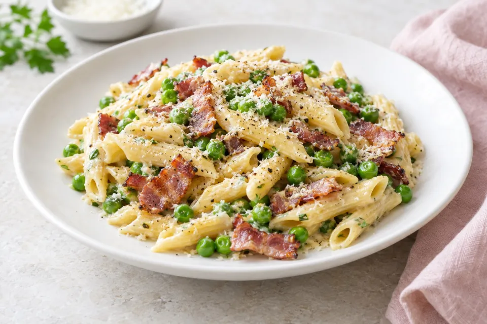 Pasta, Bacon and Peas