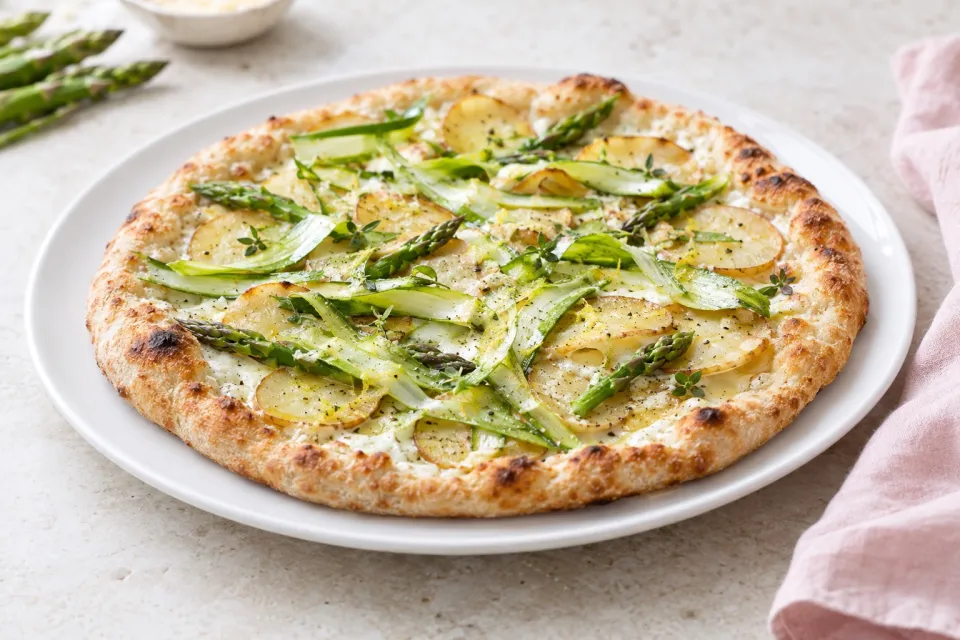 Shaved Asparagus and Potato Pizza