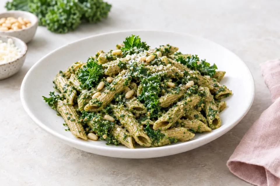 Whole Wheat Pasta with Kale Pesto