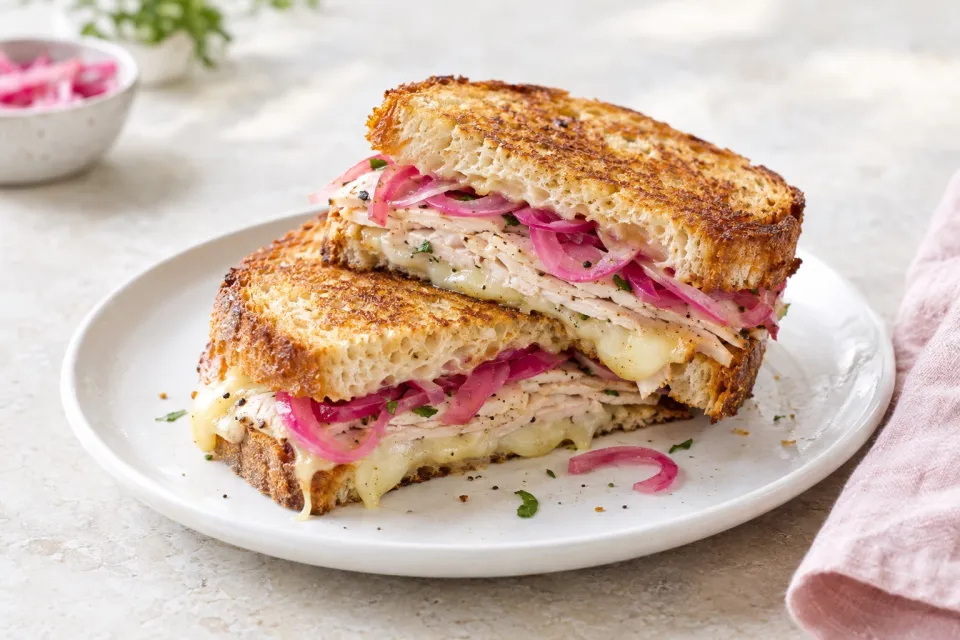 Turkey Grilled Cheese Sandwich with Pickled Onions