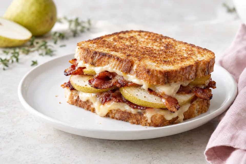 Grilled Cheese Sandwich with Bacon and Pear