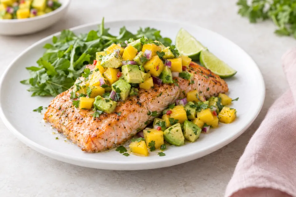 Baked Salmon with Avocado Mango Salsa