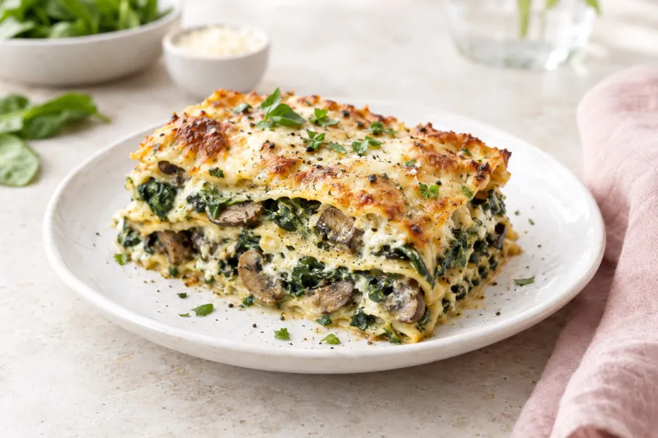 Vegetarian Spinach and Mushroom Lasagna