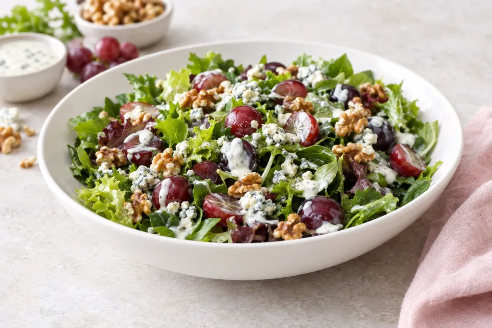 Grape and Walnut Side Salad with Blue Cheese Dressing