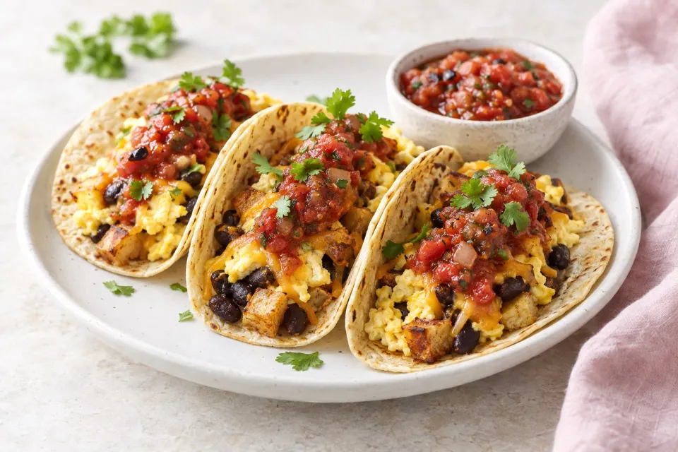 Breakfast Tacos with Fire Roasted Tomato Salsa