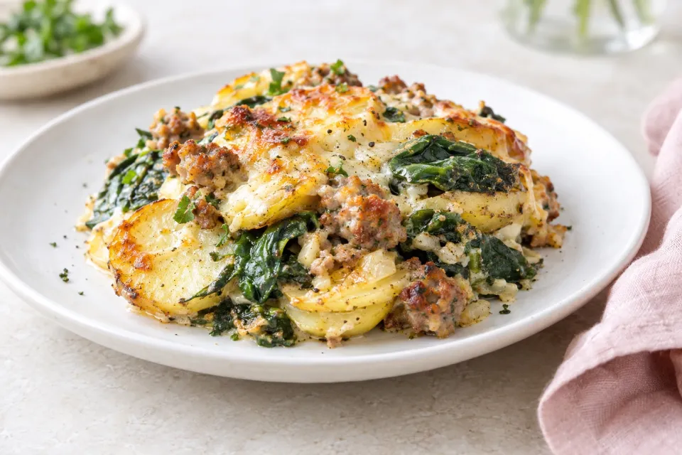 Potato Spinach Sausage Casserole