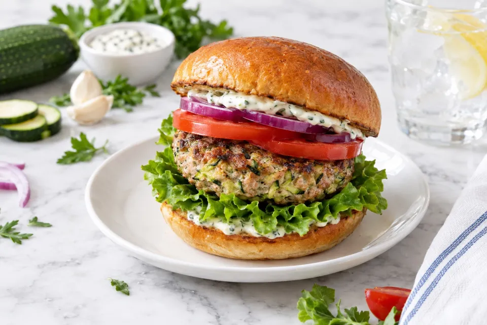 Turkey Zucchini Burger with Garlic Mayo