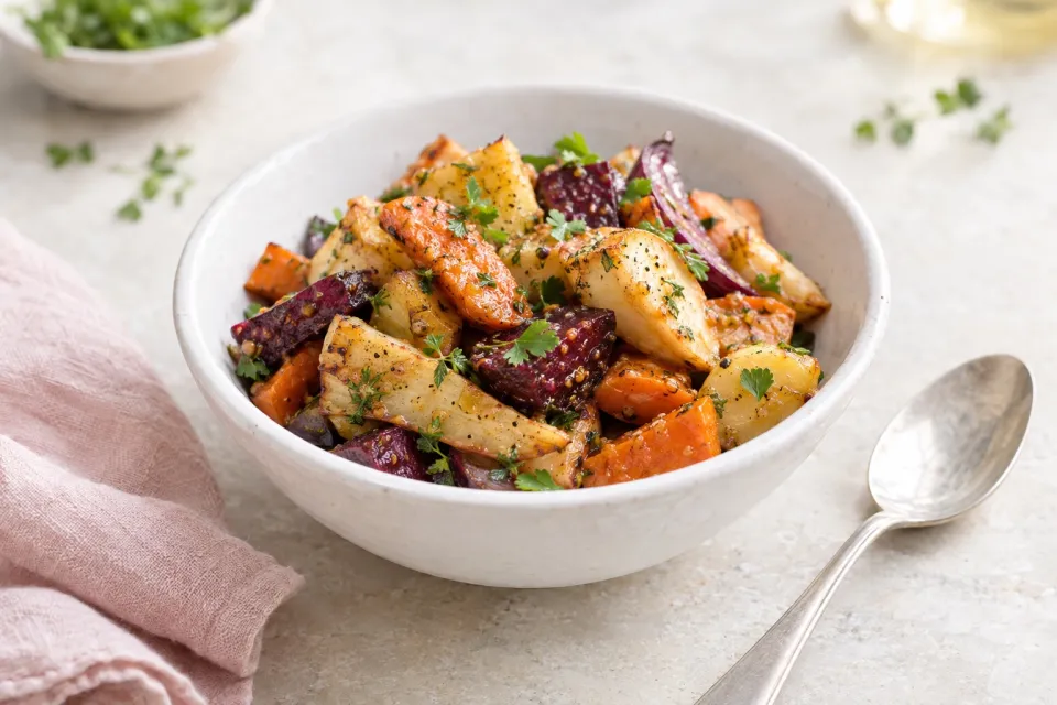 Cider Vinaigrette Roasted Root Vegetables